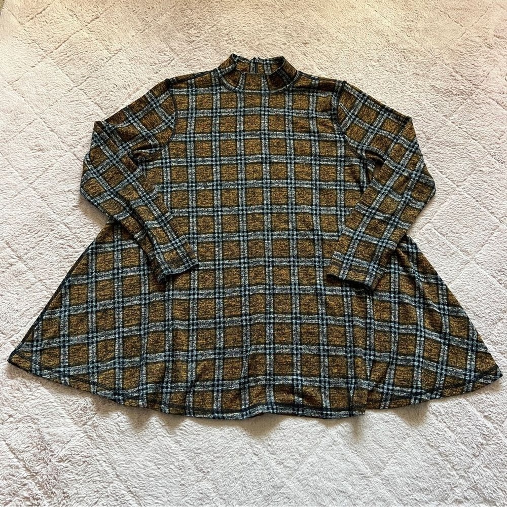 John Mark Plaid Turtleneck Tunic Preppy Minimalist Old Money‎ Capsule Size M